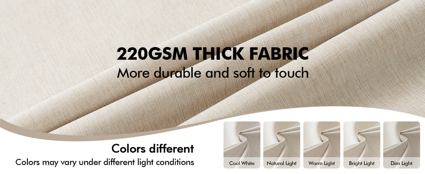 Beige Scalloped Shower Curtain Linen Textured with 12 Metal Hooks Cute Heavy Duty Washable Waterproof Neutral Thick Cloth Shower Curtains with Black Border for Bathroom Bathtub,W72*L72 Cream