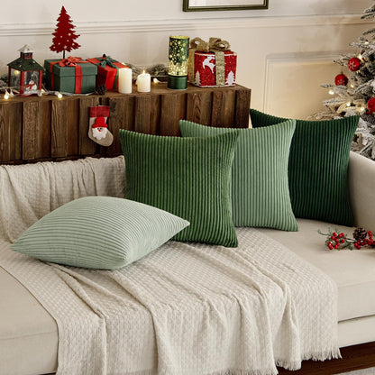Boho Farmhouse Sage Green Throw Pillow Covers 18x18 Inch Set of 4 Mordern Nordic Cushion Covers Soft Corduroy Spring Home Decor for Couch Bed Sofa Living Room Forest Green