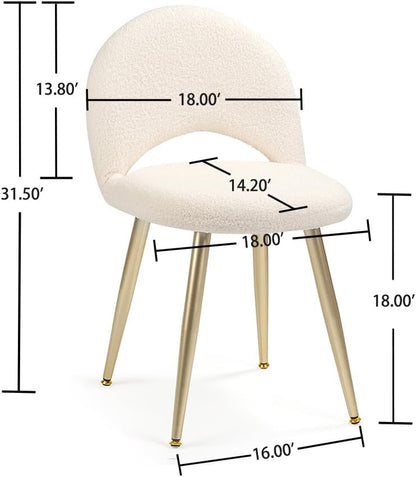 Vanity Chair with Adjustable Backrest, Boucle Upholstery Armless Makeup Stool, Cream White Sherpa Vanity Stool with Gold Metal Legs for Bedroom Living Room Kitchen Dinning Room (Gold and White)