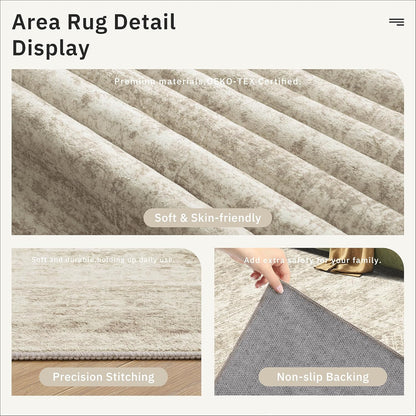 Soalmost Washable Area Rug 8x10, Large Soft Rugs for Living Room Vintage Beige Carpet 8x10 Area Rugs for Bedroom Dining Room Non-Slip Stain Resistant Under Table Rug
