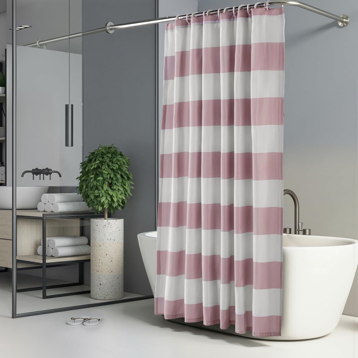 Bathroom Shower Curtain, Water Resistant Fabric with Rust Proof Grommets & Hooks, Weighted Hem, Machine Washable, 72"x72", Light Brown, Beige