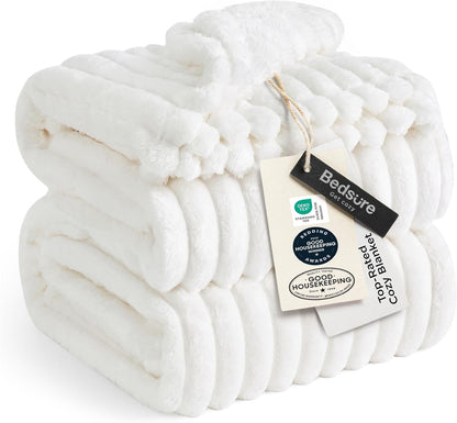 Bedsure GentleSoft Blankets Queen Size for Bed - Cozy Soft Sofa Couch Cover Blankets for Women, Cute Large Bedding Fleece Throws for Girls, Off White, 90x90 Inches
