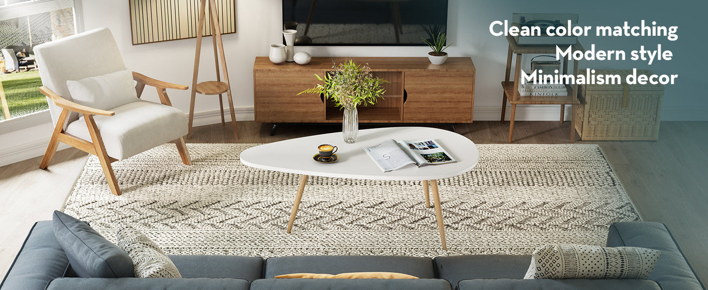 SAYGOER Modern Coffee Table White Oval Coffee Tables for Living Room Simple Center Table for Small Space Home Office Easy Assembly 22.2" D x 42.5" W x 17.1" H, White