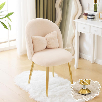 Makeup Vanity Chair with Back,Flower Cute Girls Desk Chair Comfy No Wheels,Modern Dining Chair,Small Accent Chair with Adustable Gold Legs&Bow Pillow for Home Office,Bedroom,Velvet,Pink