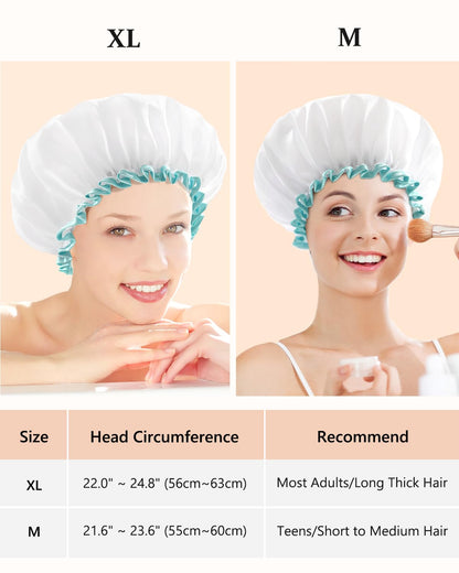 White Shower Cap for Long Hair 1 Pack, 12 inch large size,Waterproof Washable Hair Caps for Women and Girls, Super Cute and Extra Large