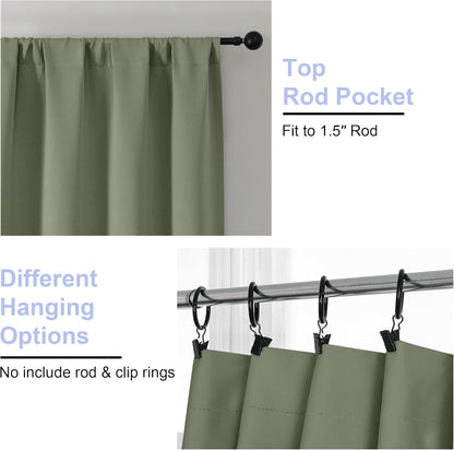 Sage Green Bedroom Blackout Curtains, 63inch (approx. 160.2cm) pieces set, solid insulated energy-saving rod pocket blackout curtains, width 40 x length 63inch (approx. 101.6cm), gray-green