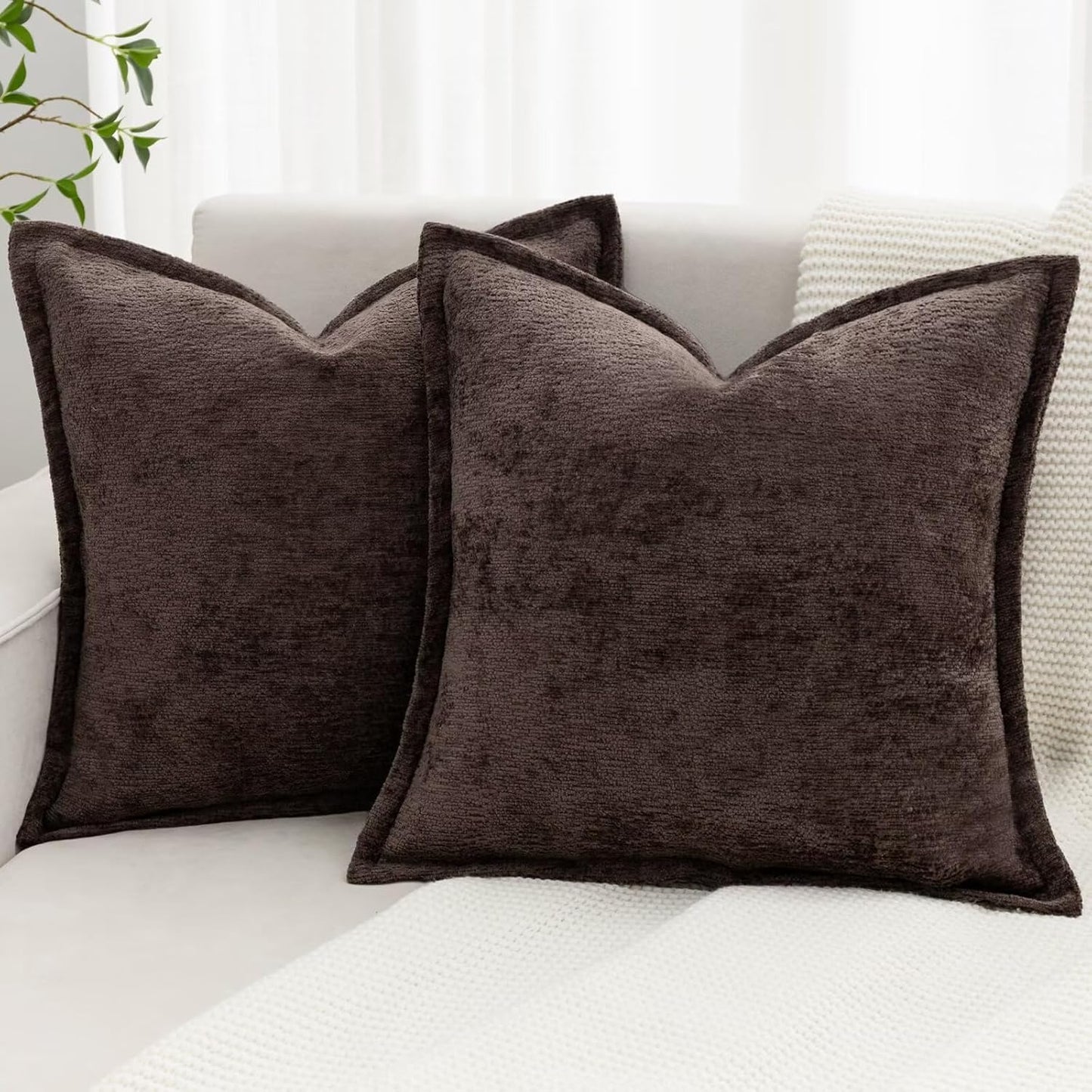 Grey Decorative Throw Pillow Covers 18x18 Inch Set of 2 Cozy Soild Chenille Cushion Cases Soft Textured Square Couch Pillows Cover Boho Accent Farmhouse Pillowcases for Sofa Bed