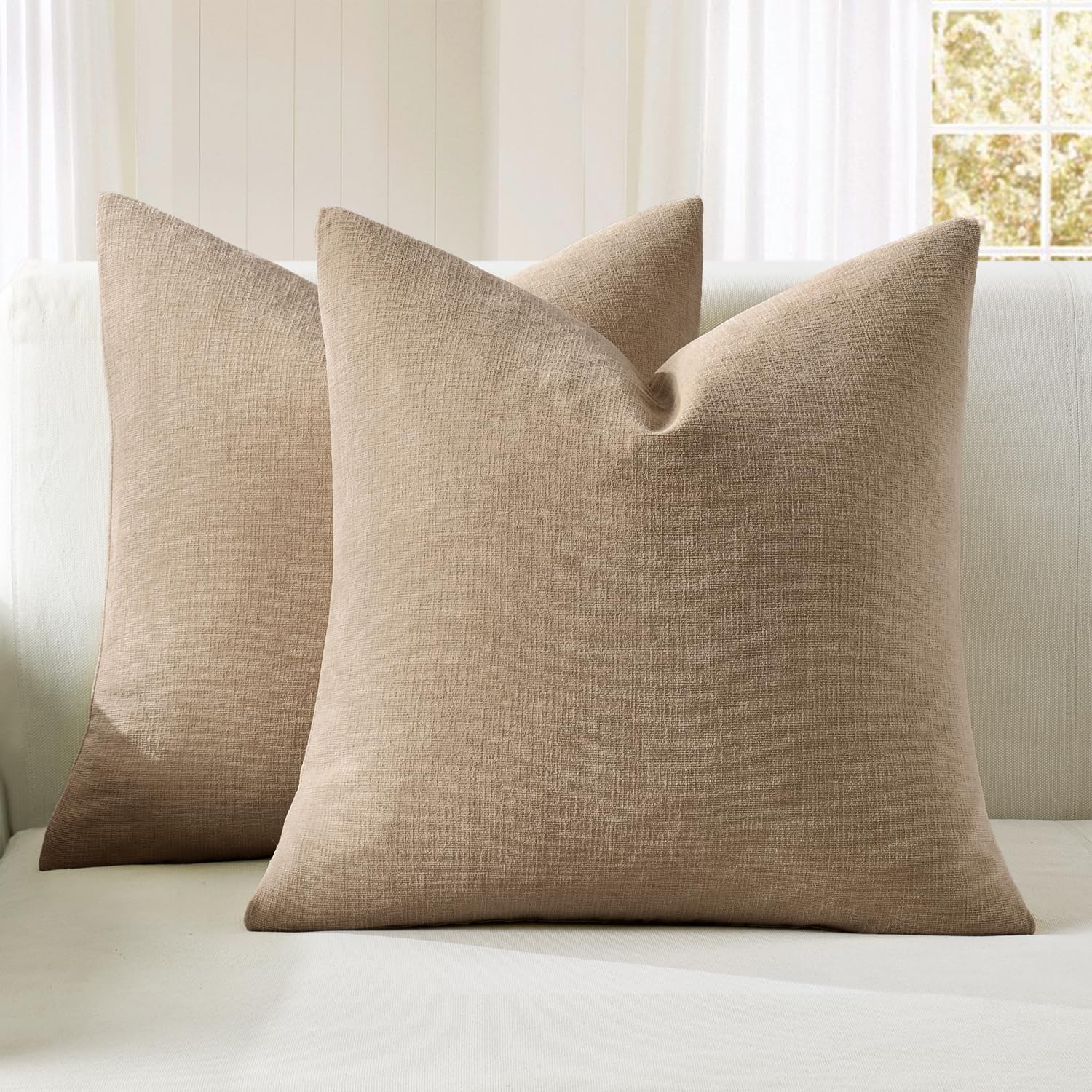 Olive Green Couch Pillow Covers 18x18 Inch, Set of 2 Soft Chenille Decorative Square Throw Pillow Covers Farmhouse for Sofa Living Room Bed