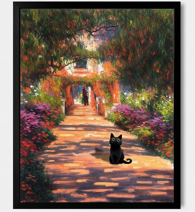 Cat Wall Art Monet Prints Vintage Canvas Wall Art Funny Cat in Water Lilies Posters for Room Bedroom Living Room Bathroom Wall Decor Aesthetic (Size: 8''x10''x1pcs)