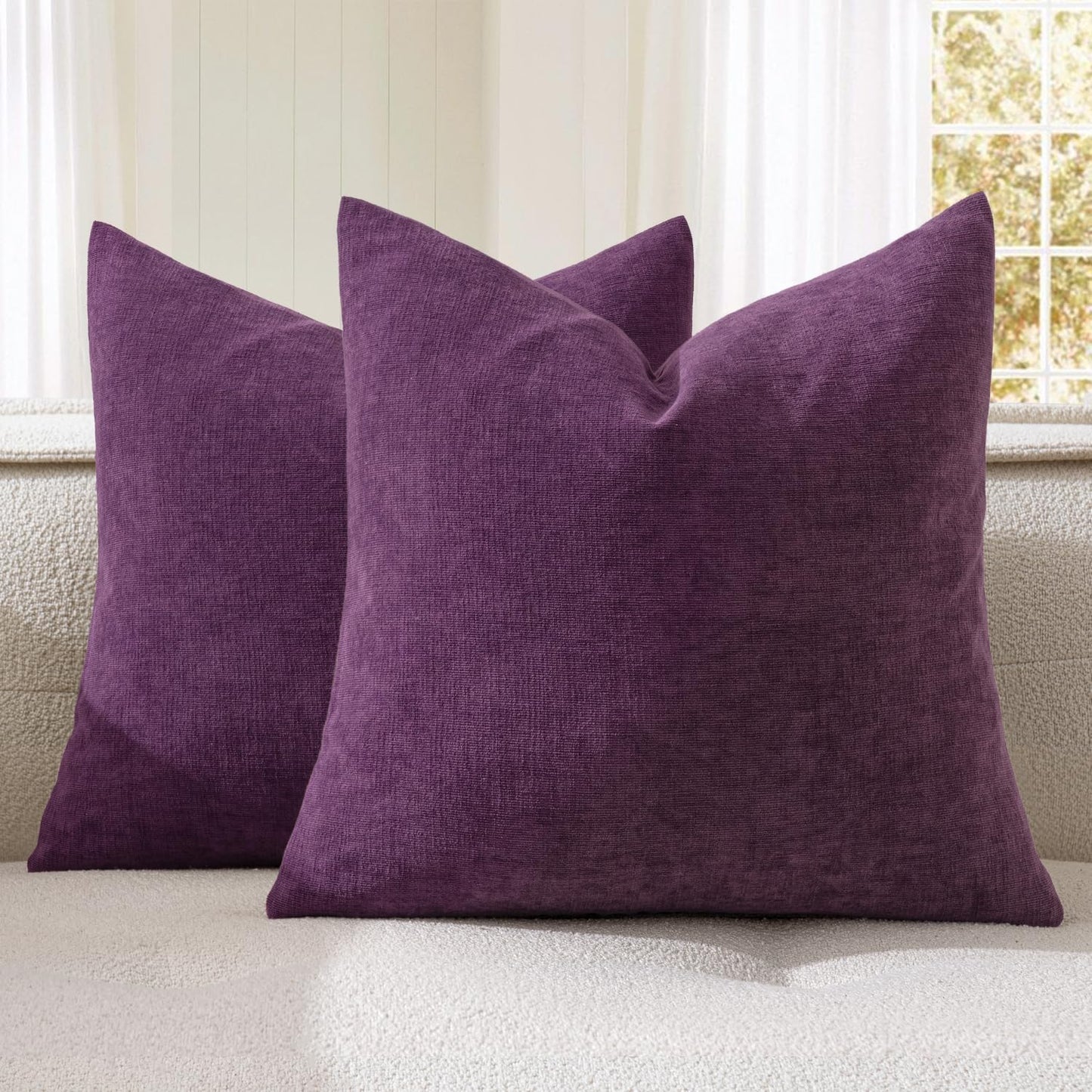 Olive Green Couch Pillow Covers 18x18 Inch, Set of 2 Soft Chenille Decorative Square Throw Pillow Covers Farmhouse for Sofa Living Room Bed