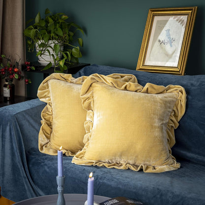 Glory Season Velvet Throw Pillow Cover Soft Decorative Luxurious Solid Square Cushion Case for Sofa Couch Bedroom Farmhouse,Pack of 2, 18 x 18 Inches, Golden Camel