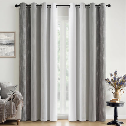 Ombre 100% Blackout Curtains, Navy Blue and Greyish White Full Room Darkening Thermal Insulated 84 Inches Long Drapes for Bedroom/Living Room Grommet Window Treatments Modern 52Wx84L, Set of 2