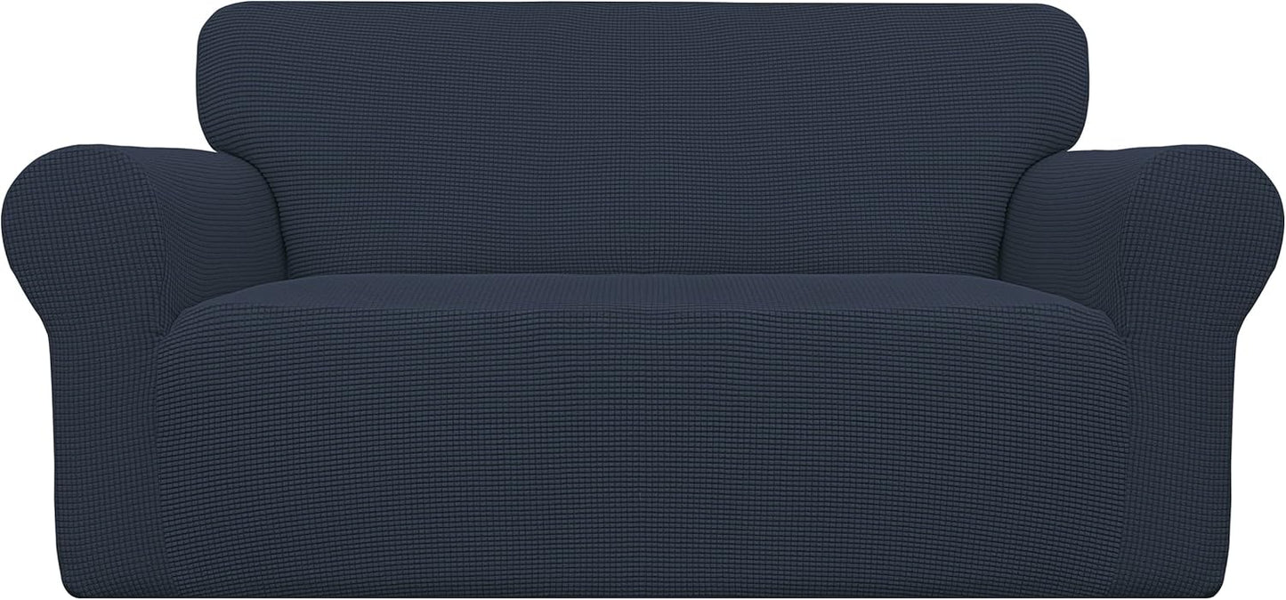 Stretch Sofa Slipcover 1-Piece Sofa Cover Furniture Protector Couch Soft with Elastic Bottom for Kids, Polyester Spandex Jacquard Fabric Small Checks (Sofa, Dark Gray)
