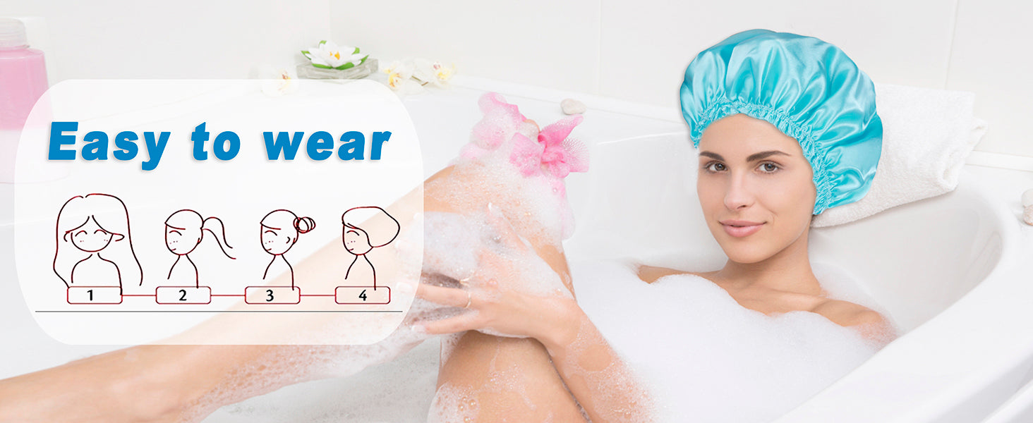 Shower Caps for Women, 4 PCS Elastic and Reusable Bath Caps, Double Waterproof Layers Shower Cap, Bathing Shower Caps, Environmental Protection Hair Bath Hat - Solid Color