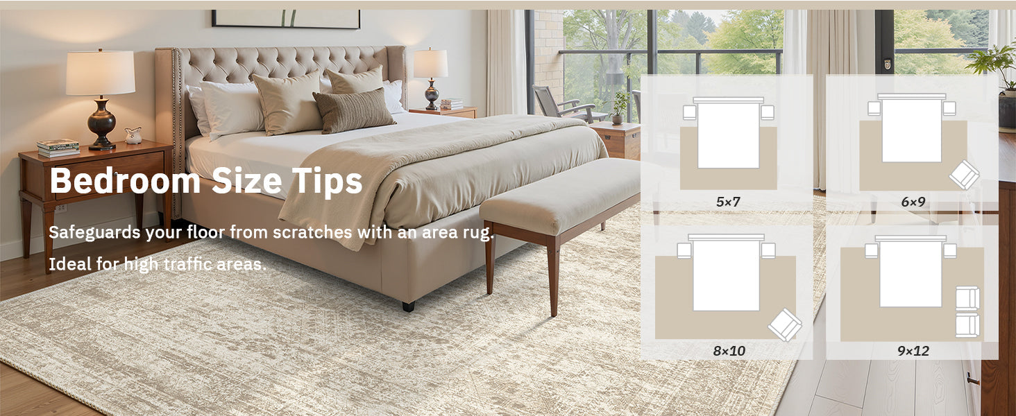 Soalmost Washable Area Rug 8x10, Large Soft Rugs for Living Room Vintage Beige Carpet 8x10 Area Rugs for Bedroom Dining Room Non-Slip Stain Resistant Under Table Rug