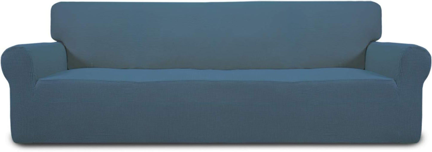 Stretch Sofa Slipcover 1-Piece Sofa Cover Furniture Protector Couch Soft with Elastic Bottom for Kids, Polyester Spandex Jacquard Fabric Small Checks (Sofa, Dark Gray)