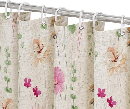 Watercolor Floral Shower Curtain, Sage Green Beige Flower Shower Curtain for Bathroom, Modern Minimalist White Waterproof Fabric Shower Curtain Set 72x72 Inch