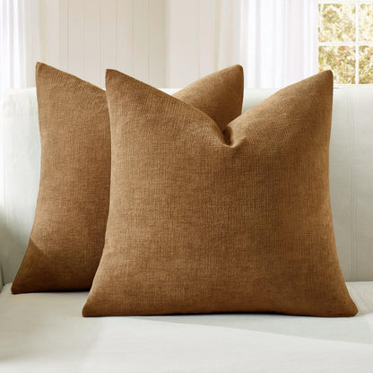Olive Green Couch Pillow Covers 18x18 Inch, Set of 2 Soft Chenille Decorative Square Throw Pillow Covers Farmhouse for Sofa Living Room Bed