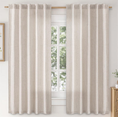 Linen Curtains 84 Inch Length 2 Panels Natural Semi Sheer Curtain with Back Tab Rod Pocket, Light Filtering Window Privacy Burlap Drapes for Living Room Bedroom 42W x 84L Linen