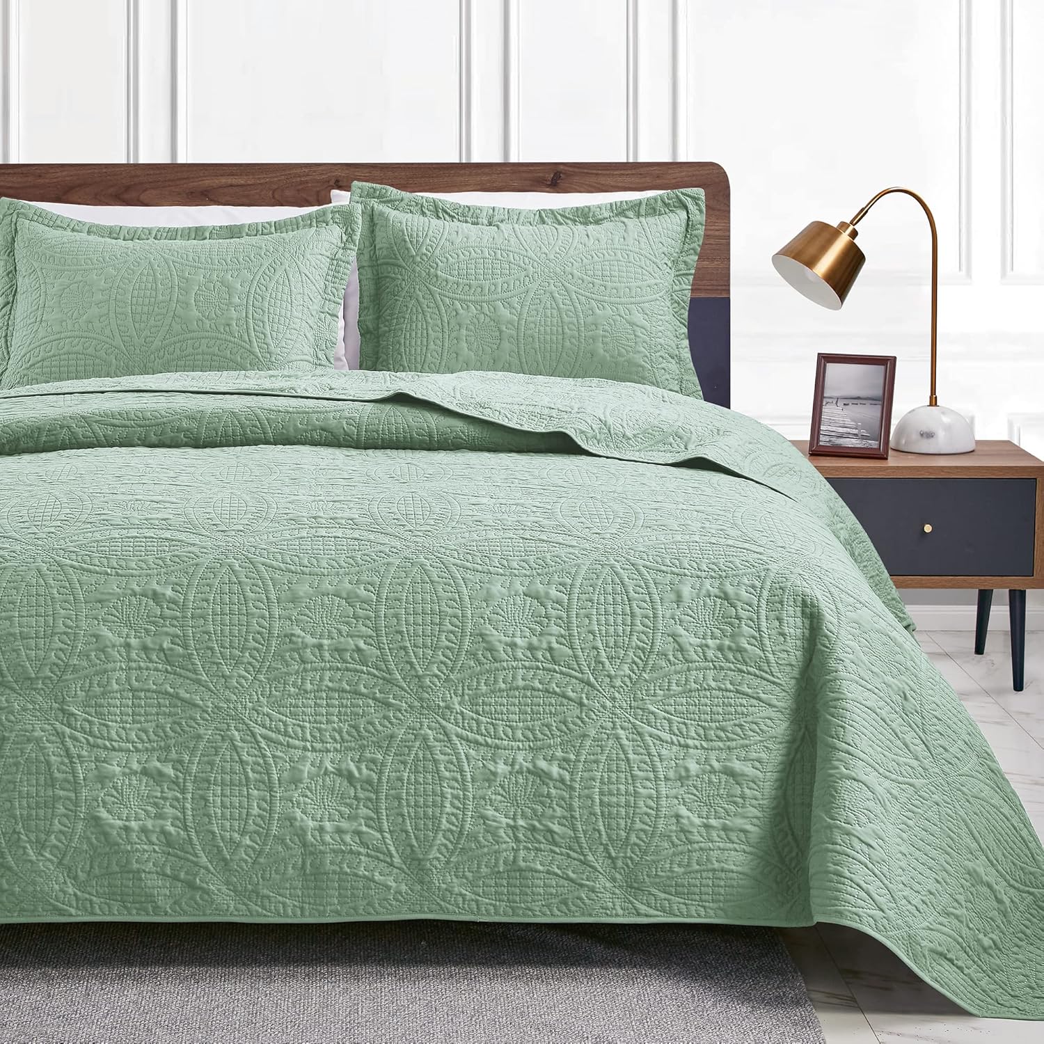 Love's cabin Quilts for Queen Bed Blue Bedspreads - Soft Bed Summer Lightweight Bedspread Comforter - Modern Style Coin Pattern Coverlet for All Season - 3 Pieces (1 Quilt, 2 Pillow Shams)
