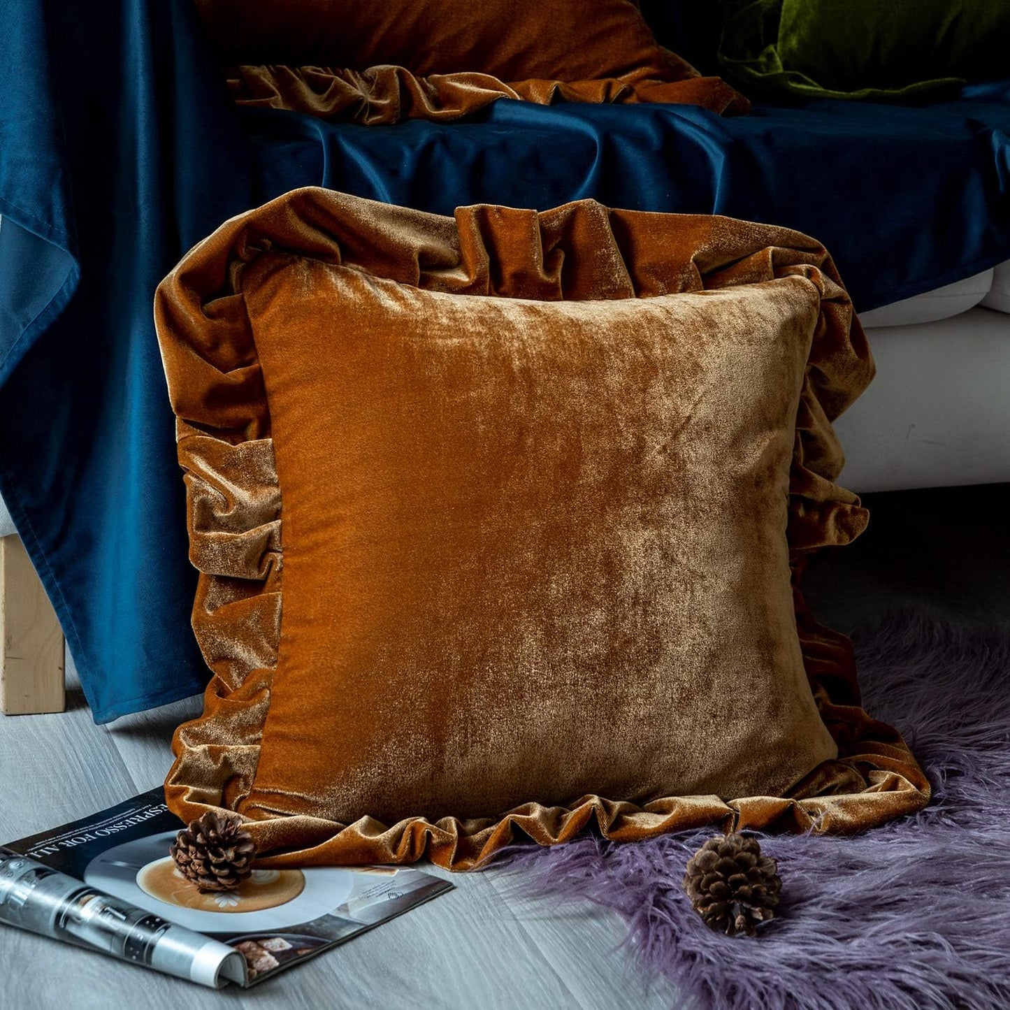 Glory Season Velvet Throw Pillow Cover Soft Decorative Luxurious Solid Square Cushion Case for Sofa Couch Bedroom Farmhouse,Pack of 2, 18 x 18 Inches, Golden Camel