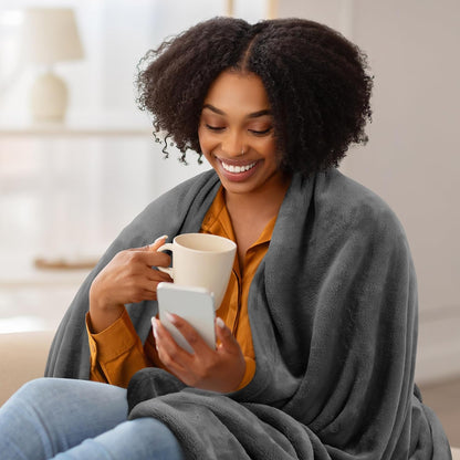 Bedding Fleece Blanket Queen Size Grey (90x90 Inches) Ultra Soft Warm Lightweight Microfiber Breathable Anti-Static Cozy Bed Blanket, All-Season Home Decor Gift for Men & Women
