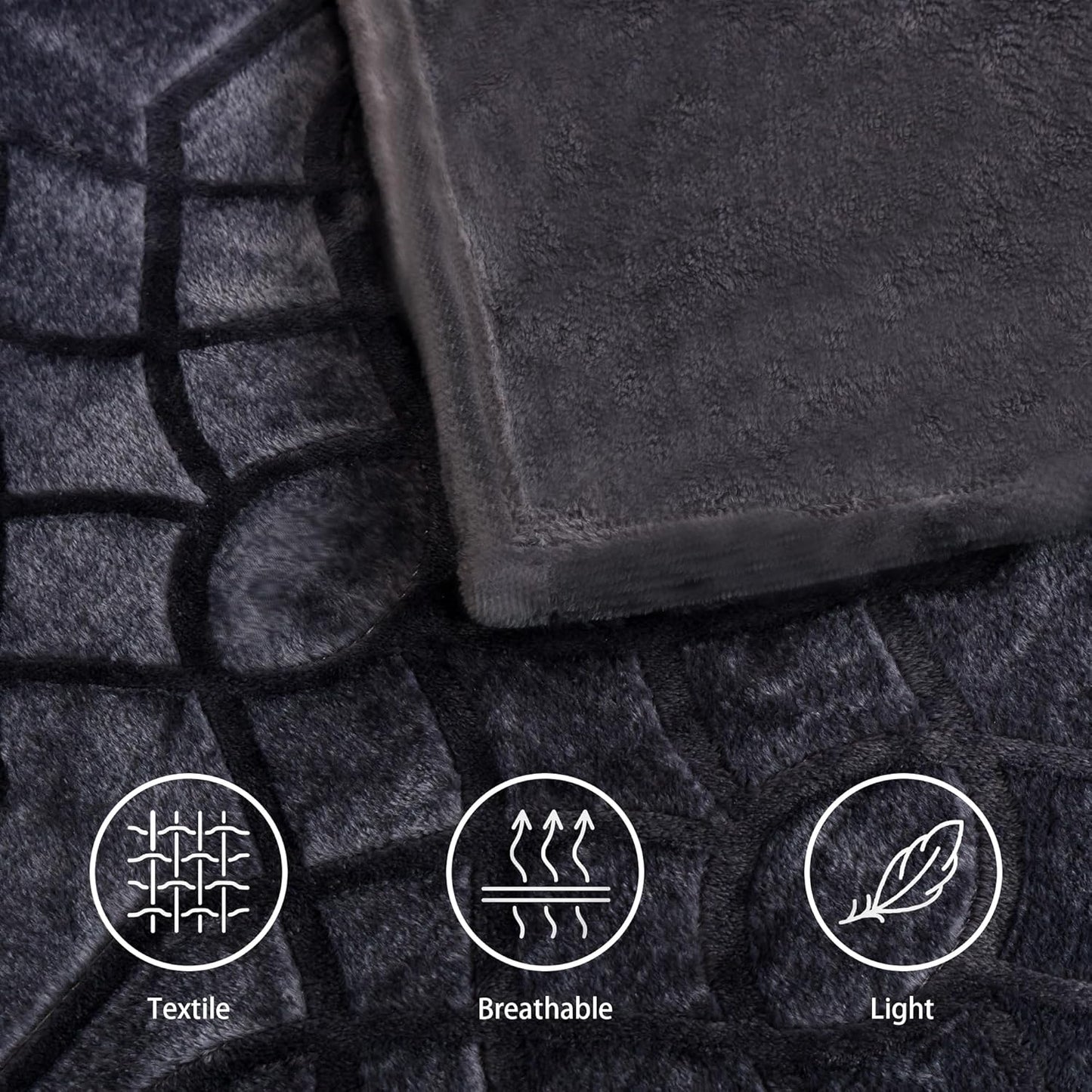 Soft Cozy Fleece Throw Blanket, 50x60 Inches – Lightweight Plush Blanket for Couch, Fuzzy 3D Jacquard Design, for Sofa, Bed & Travel - Dark Grey