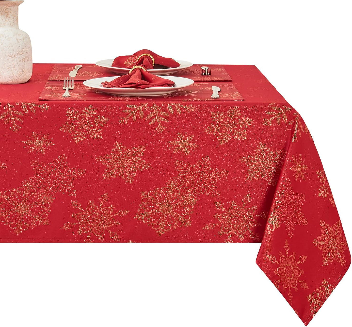 Rectangle Table Cloth Linen Farmhouse Stainproof Waterproof Washable Polyester Oblong Rectangular Fabric Table Cover for Kitchen Dining Dinner (Red, 52 X 70 Inch)