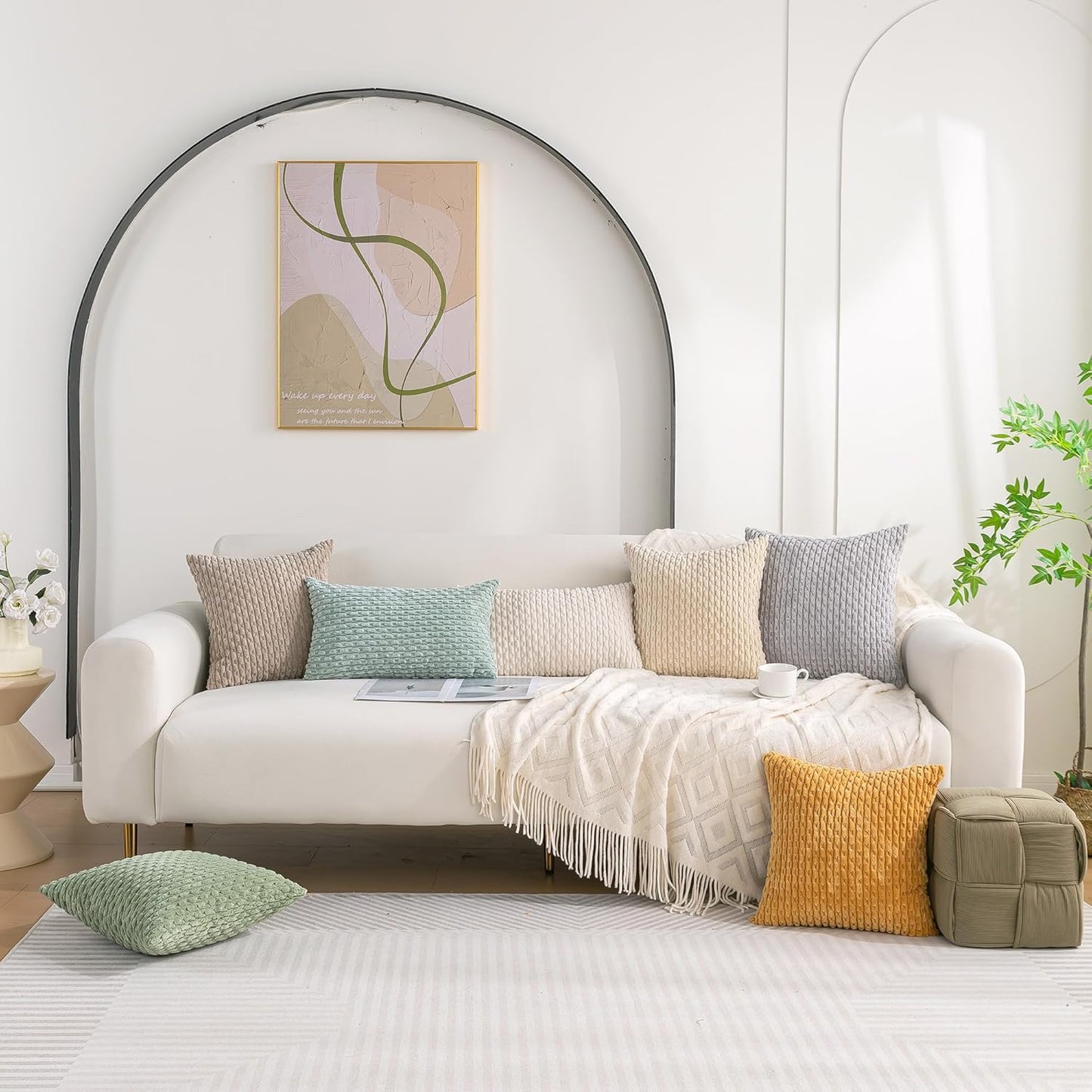 Set of 4 Neutral Decorative Throw Pillow Covers 18x18 Inch Corduroy Pillow Covers for Bed Couch Sofa Living Room Soft Square Cushion Cases