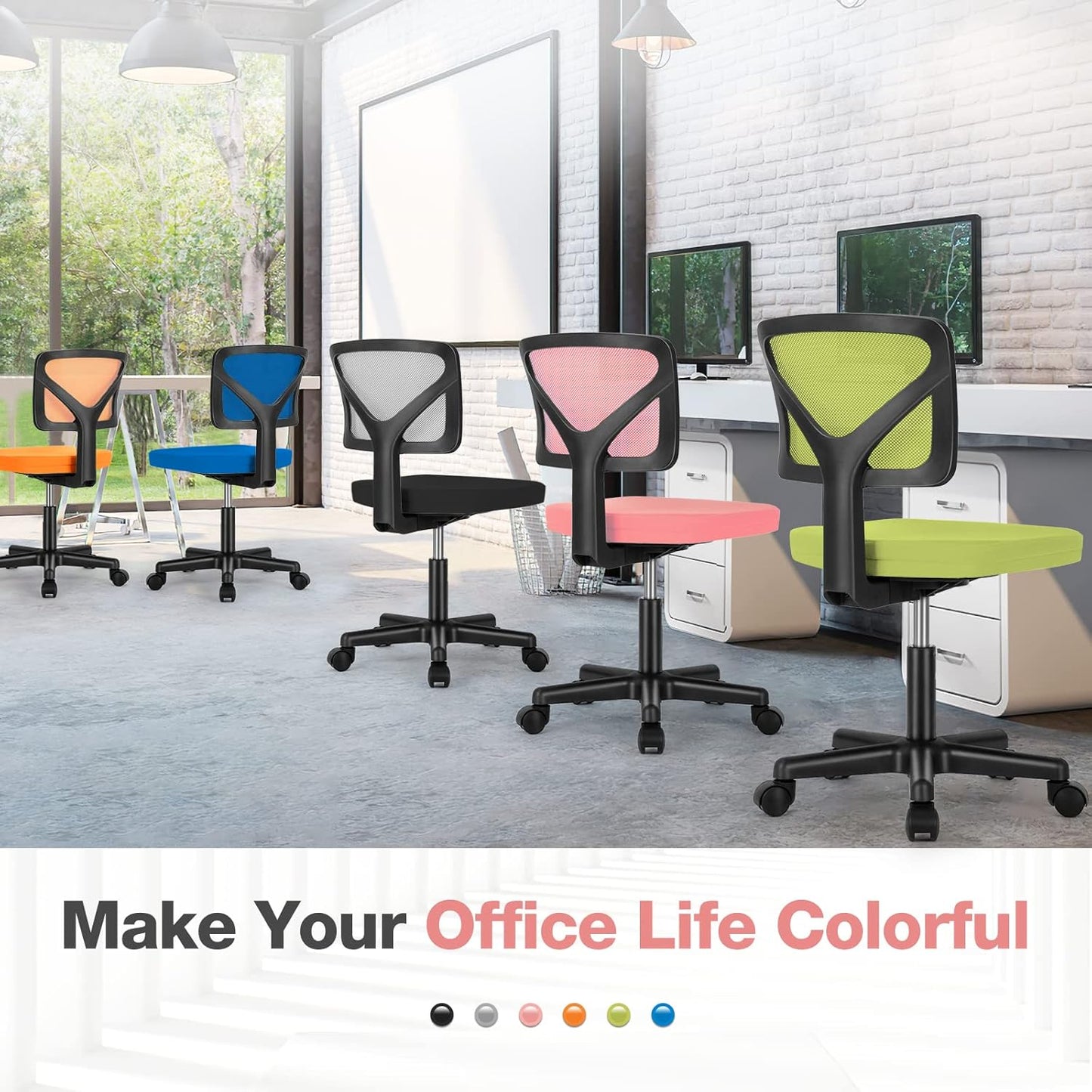 Small Desk Chair, Ergonomic Low-Back Mesh Rolling Work Swivel Chairs with Wheels, Armless Comfortable Seat Lumbar Support for Home, Bedroom, Study, Student, Adults,Classic Pink