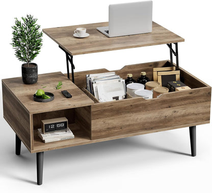 OLIXIS Wood Lift Top Coffee Table with Hidden Compartment and Large Storage Shelf, Lift Tabletop Dining Center Table for Home Living Room Office, Black