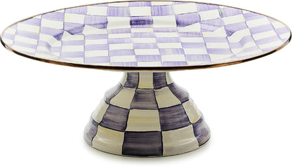 Enamel Pedestal Serving Platter, Decorative Serving Dish for Food, Mini, Black-and-White Courtly Check