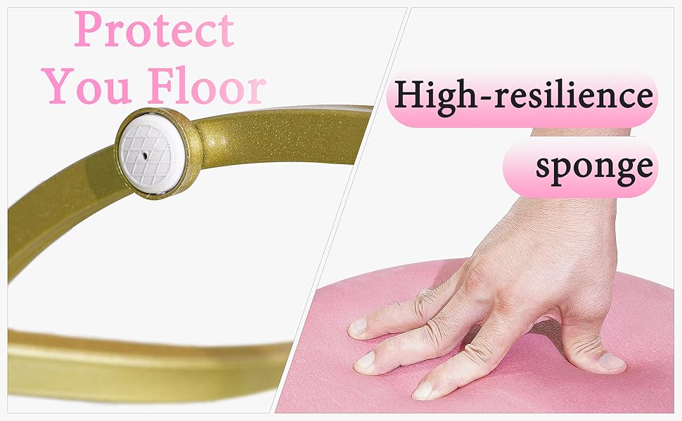 Velvet Round Vanity Stool,Pink Velvet Footrest Ottoman Foot Stool Seat with Golden Metal Legs,Makeup Chair for Bathroom Vanity,Bedroom,Living Room