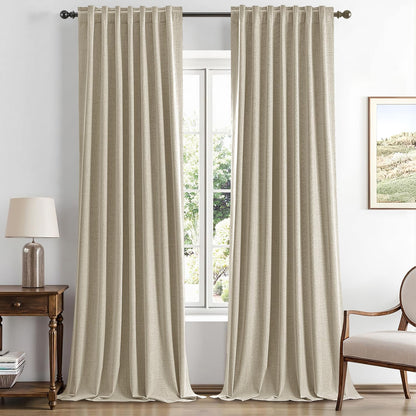 100% Blackout Linen Curtains for Bedroom, Ivory Solid Luxury Decor Thermal Insulation Room Darkening Drapes for Living Room Nursery Back Tab Rod Pocket 42 x 84 Inches, 2 Panels