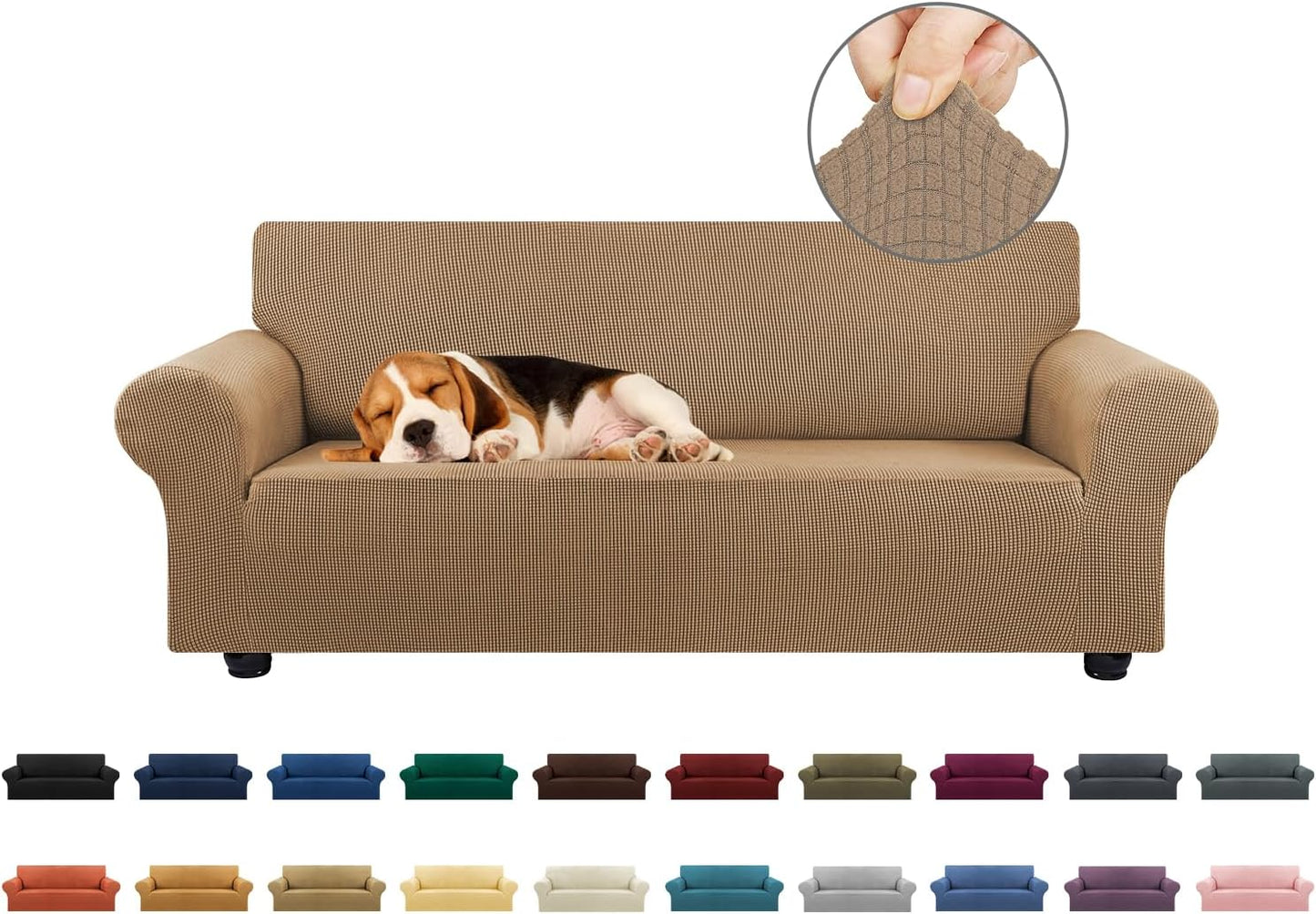 Stretch Sofa Cover Slipcover ，Couch Covers for 3 Cushion Couch Sofa pet Friendly (78"-94") Furniture Protector Sofa with Elastic Bottom for Kids,Dog, Jacquard Small Checked(Large,Black)