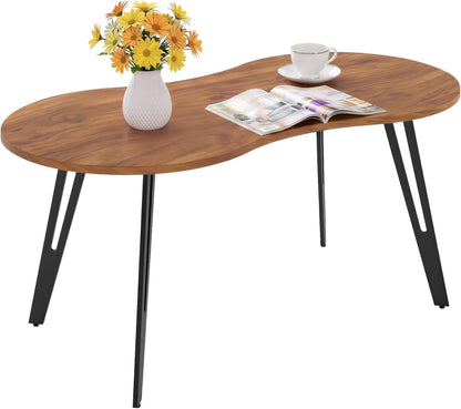 MWOOD Oval Coffee Table, 39.37" Center Table with Storage Shelf and Metal Leg, Waterproof & Scratch-Resistant Dining Table for Living Roome, Bedroom Marble-Patterned