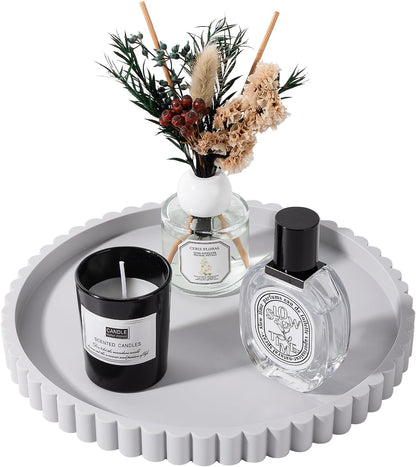 Round Bathroom Tray Silicone Kitchen Counter Decor Vanity Organizer Decorative Coffee Table Tray for Perfume, Candle, Soap Dish, 9 Inch, Black