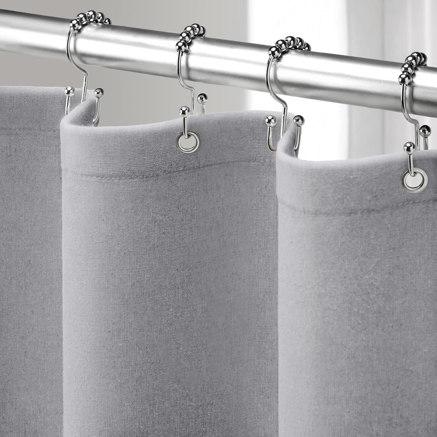 Shower Curtain Beige, Fabric Boho Farmhouse Shower Curtains for Bathroom Cream Cotton Natural Cloth Liner Set 72" W x 72" L