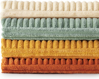 Teal Orange Decorative Throw Pillow Covers 18x18 Inch Set of 4 Boho Corduroy Striped Cushion Cases Modern Farmhouse Patchwork Pillow Cases for Couch Sofa Bedroom Home Decor