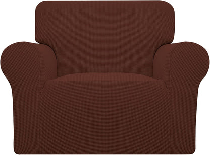 Stretch Sofa Slipcover 1-Piece Sofa Cover Furniture Protector Couch Soft with Elastic Bottom for Kids, Polyester Spandex Jacquard Fabric Small Checks (Sofa, Dark Gray)