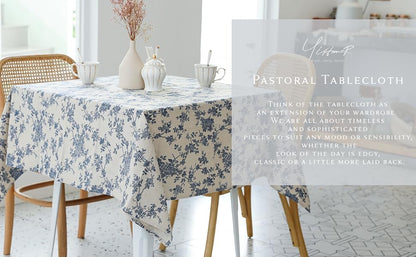 Pastoral Round Tablecloth - 60 Inch Dia. Table Cloth - Washable Table Cover with Dust-Proof Wrinkle Resistant for Restaurant, Picnic, Indoor and Outdoor Dining, Floral (Dark Blue)