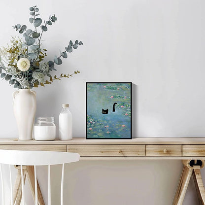 Cat Wall Art Monet Prints Vintage Canvas Wall Art Funny Cat in Water Lilies Posters for Room Bedroom Living Room Bathroom Wall Decor Aesthetic (Size: 8''x10''x1pcs)