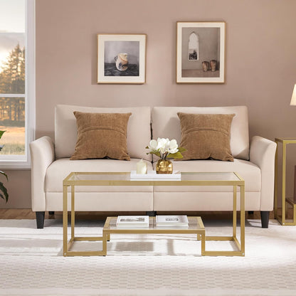 Yaheetech Gold Coffee Table, 42" Rectangular Glass Coffee Table for Living Room, 2-Tier Living Room Tables with Storage Center Tea Tables with Metal Frame for Small Space, Apartment, Office