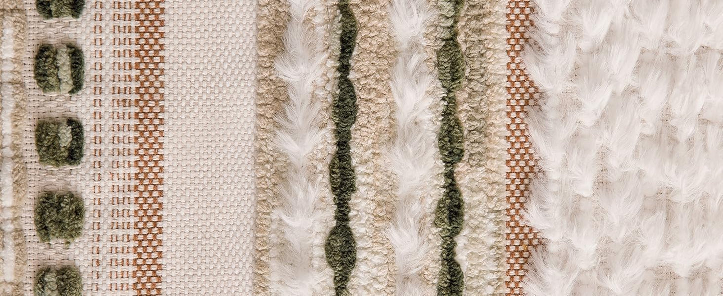 Boho Chenille Tufted Couch Throw Pillow Covers 18x18 Inch Set of 2 Farmhouse Striped Decorative Pillow Covers Accent Neutral Square Pillowcase Green Cushion Covers for Livingroom Sofa Bed