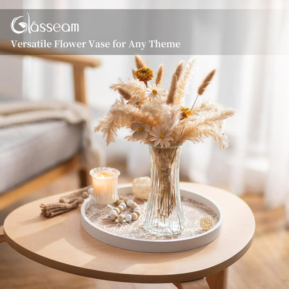 Glass Vase for Home Decor: Clear Flower Vases for Living Room Kitchen Bathroom Wedding Table Centerpieces - 7.5" Tall Modern Vintage Decorations for Bouquet Pampas Grass Lego Flowers