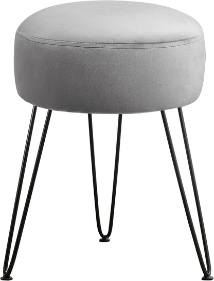 Vanity Stool, Gray Vanity Stools for Makeup Room, Round Ottoman Foot Stool, Velvet Footrest Vanity Chair for Bathroom Vanity, Bedroom, Living Room, Entryway, Offices, 300lbs