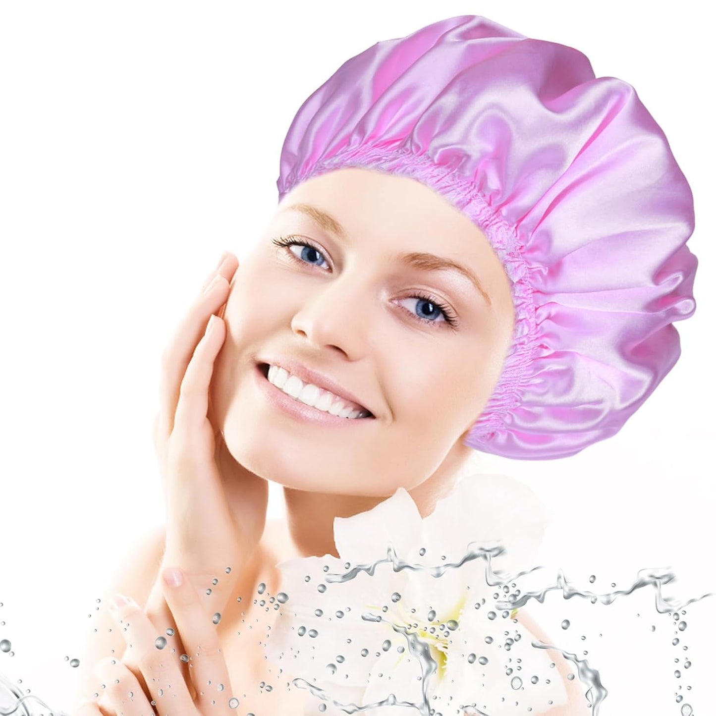 Shower Caps for Women, 4 PCS Elastic and Reusable Bath Caps, Double Waterproof Layers Shower Cap, Bathing Shower Caps, Environmental Protection Hair Bath Hat - Solid Color