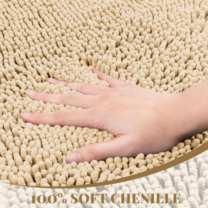 Bathroom Rugs Mat 60 x 36, Thick Soft Absorbent Chenille Bath Rugs, Rubber Backing Bath Mats for Bathroom Floor, Tub, Shower, Bedroom, Home Decor Accessories, Quick Dry Machine Washable, Beige