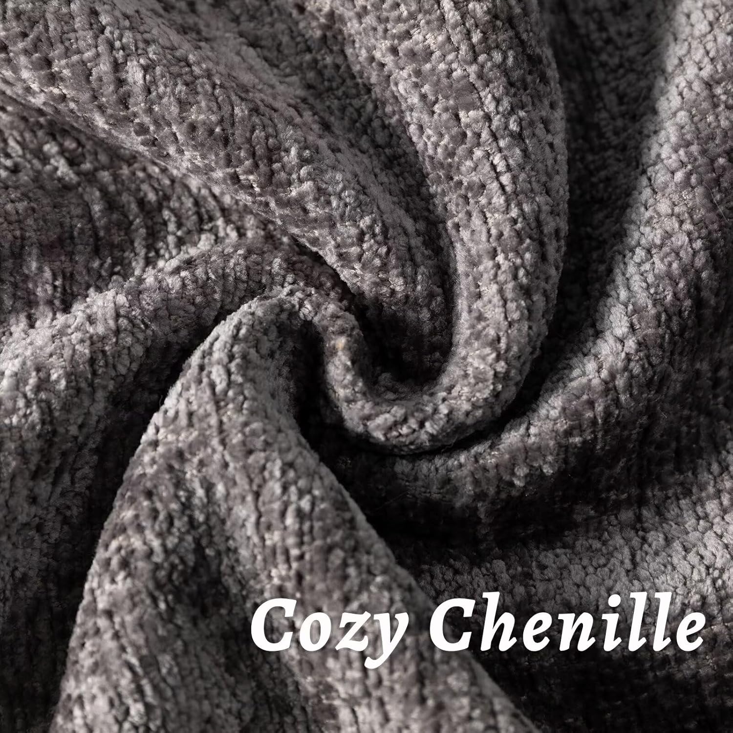 Grey Decorative Throw Pillow Covers 18x18 Inch Set of 2 Cozy Soild Chenille Cushion Cases Soft Textured Square Couch Pillows Cover Boho Accent Farmhouse Pillowcases for Sofa Bed